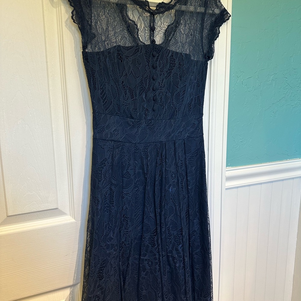 Formal Navy Lace Midi Dress